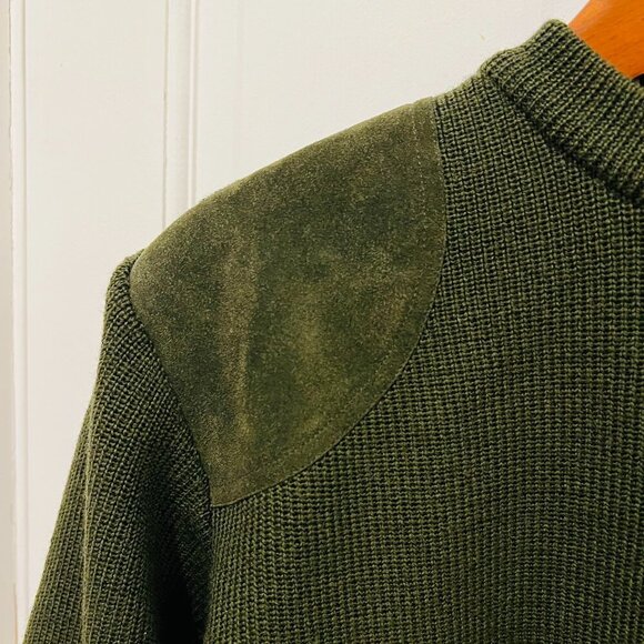 Barbour 100% Wool Suede leather Shoulder & Elbow Patch Gun Sweater Size Medium - Picture 7 of 16